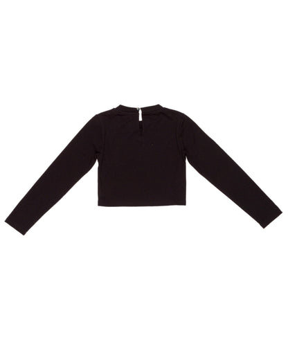 Long Sleeve Black Cropped Top with Teddy Bear Print Black / 8Y