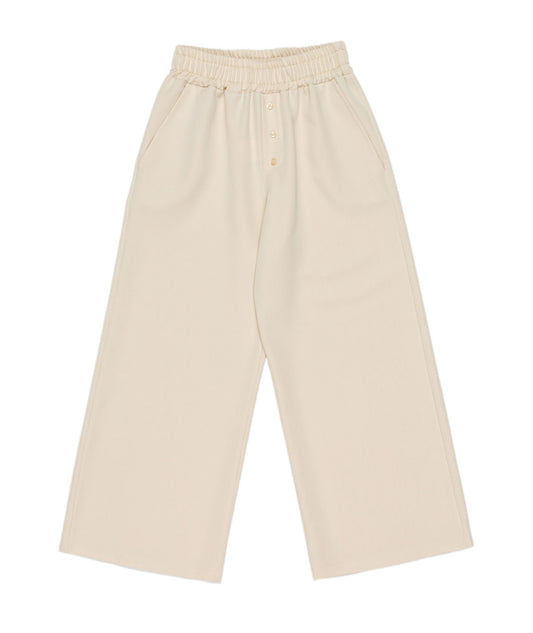 Wide-Leg Cream Pants with Elastic Waist Black / 8Y