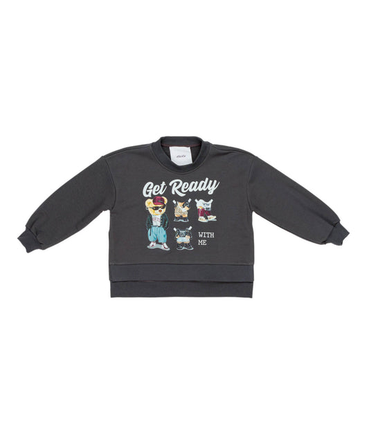 Charcoal Sweatshirt with "Get Ready With Me" Print Burgundy / 8Y
