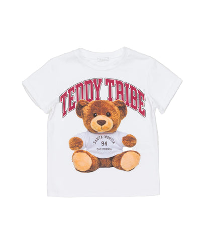 White T-Shirt with "Teddy Tribe" Print White / 8Y