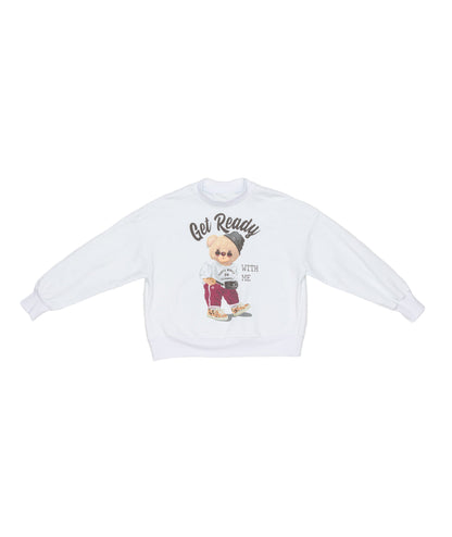 White Sweatshirt with "Get Ready" Teddy Bear Print White / 8Y