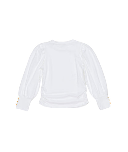 Long Sleeve Top with Puff Shoulders and Button Cuffs in White Black / 8Y
