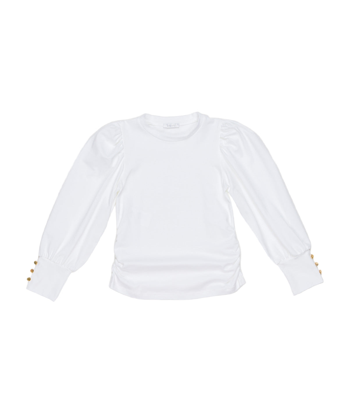 Long Sleeve Top with Puff Shoulders and Button Cuffs in White Black / 8Y
