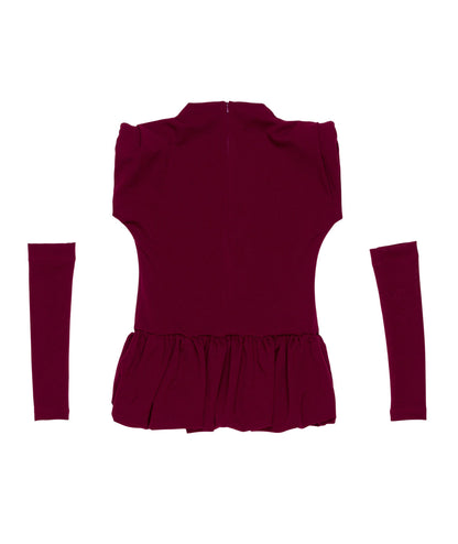 Peplum Top with Detachable Sleeves in Burgundy White / 8Y