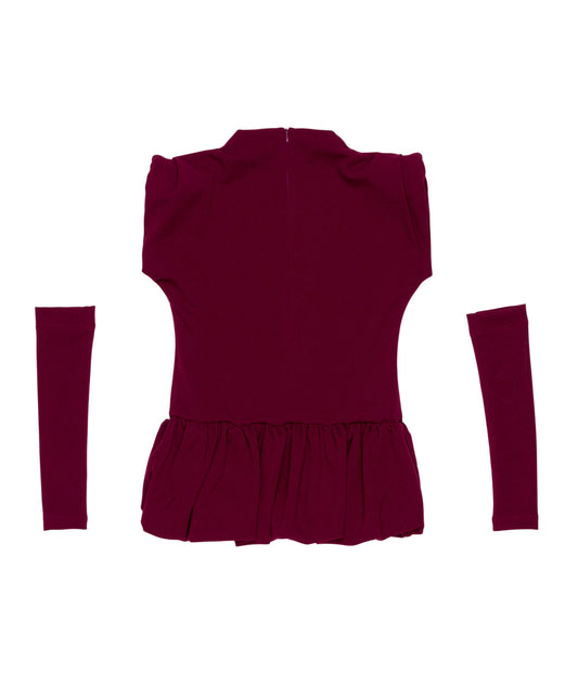 Peplum Top with Detachable Sleeves in Burgundy White / 8Y