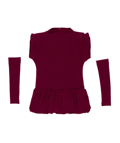 Peplum Top with Detachable Sleeves in Burgundy White / 8Y