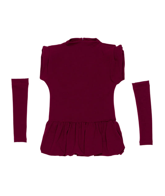 Peplum Top with Detachable Sleeves in Burgundy White / 8Y