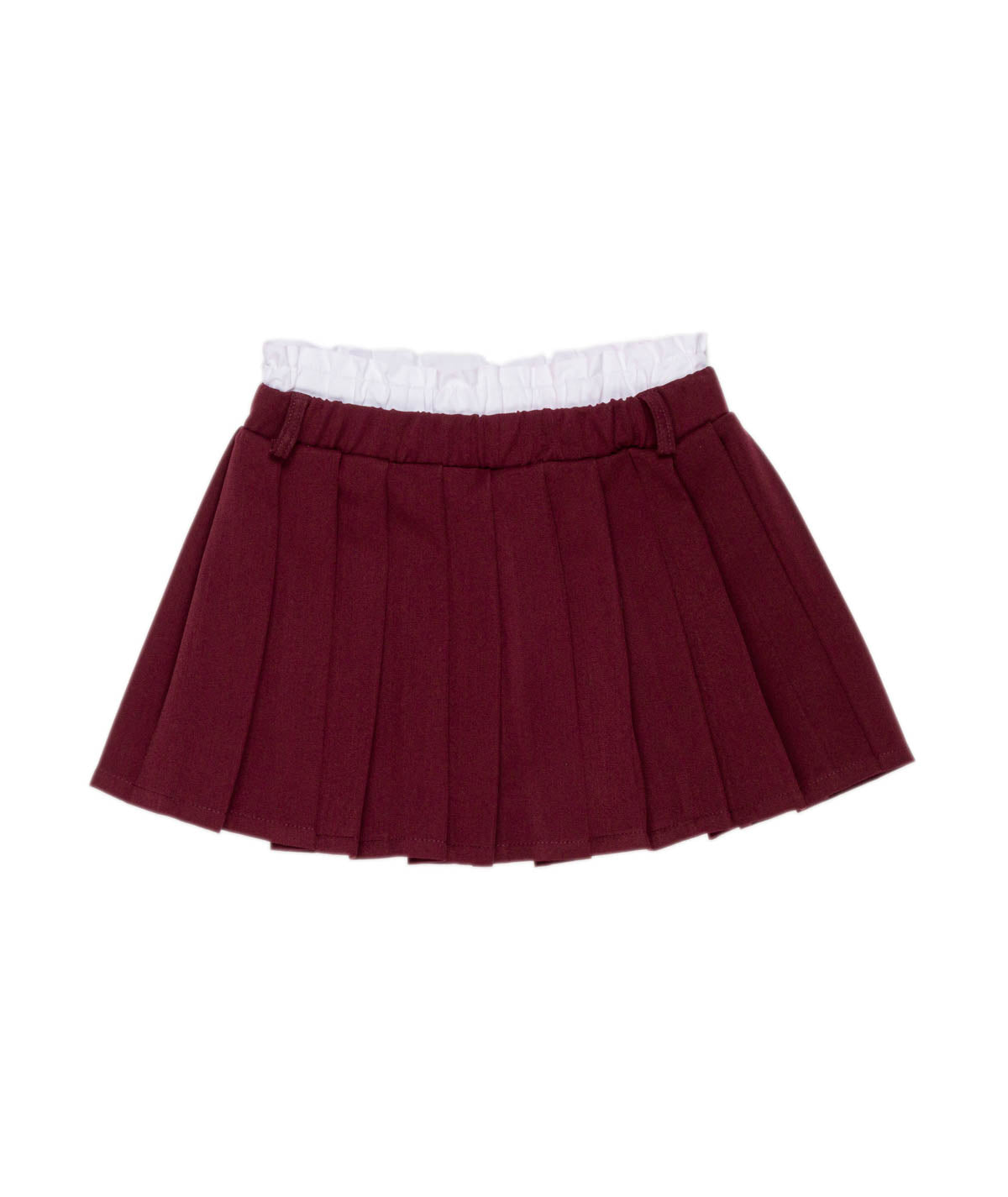 Pleated Skirt with Contrast Waistband in Burgundy Black / 8Y