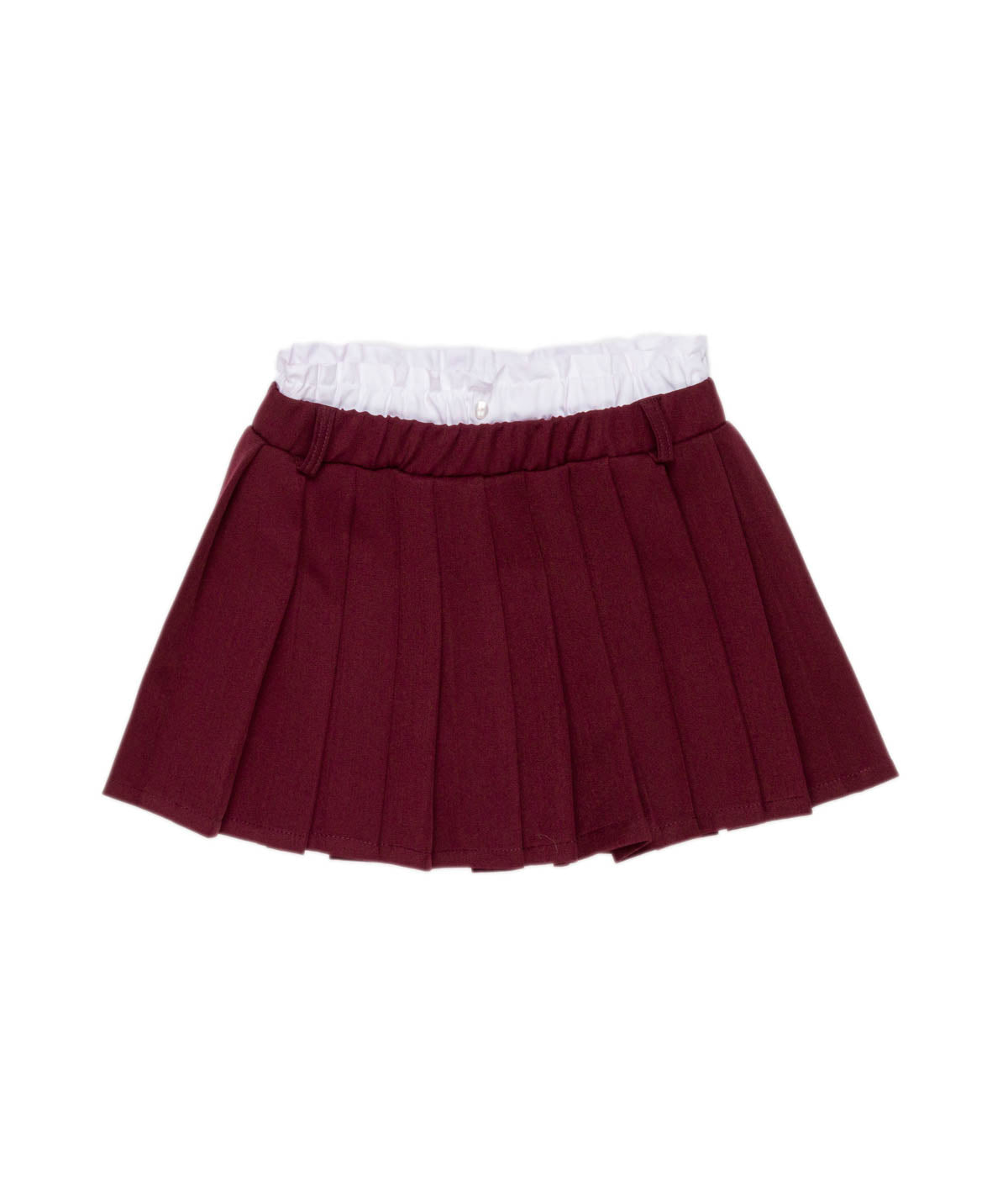 Pleated Skirt with Contrast Waistband in Burgundy Black / 8Y
