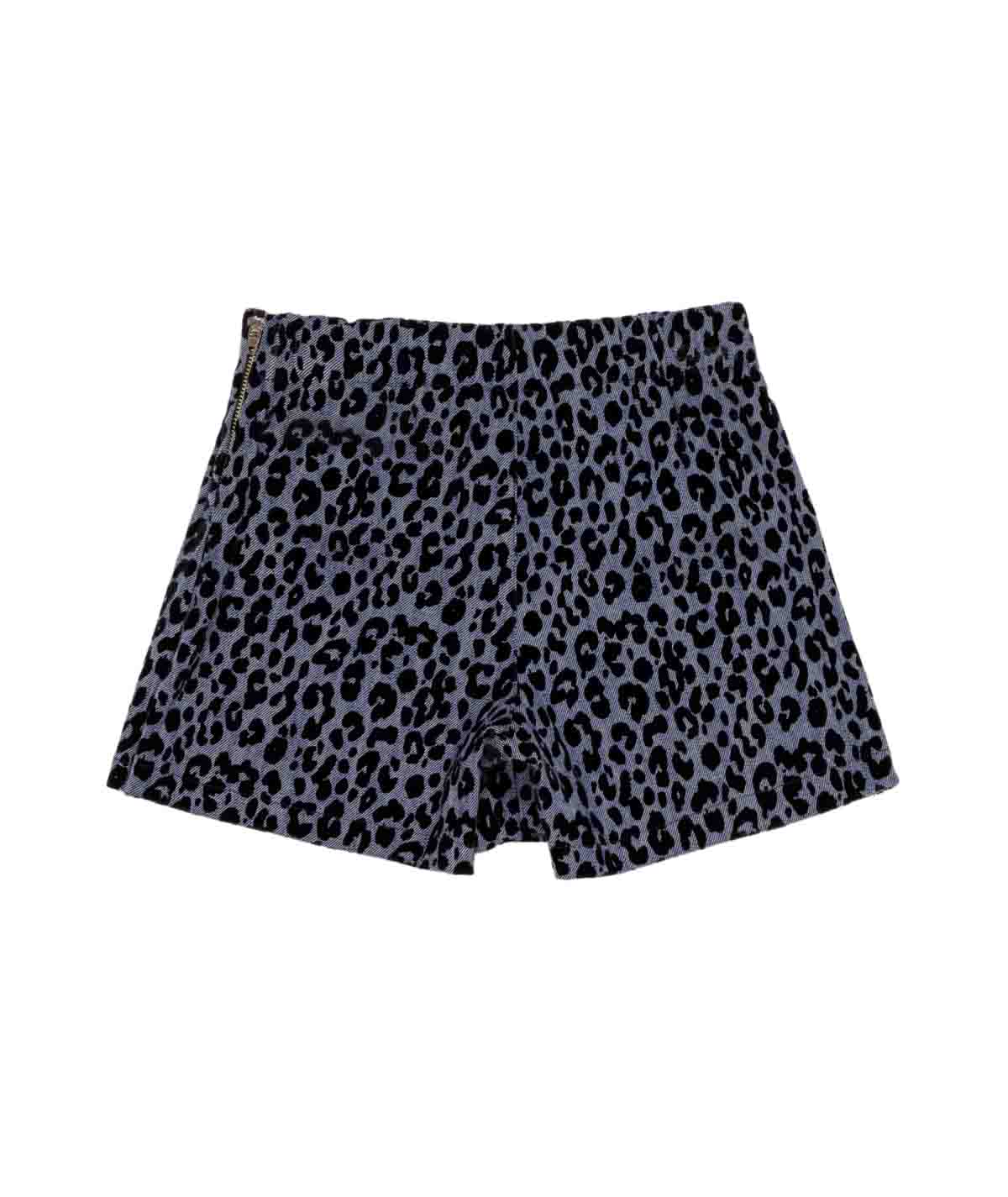 Leopard Print High-Waisted Shorts with Button Detail Blue/Black / 8Y