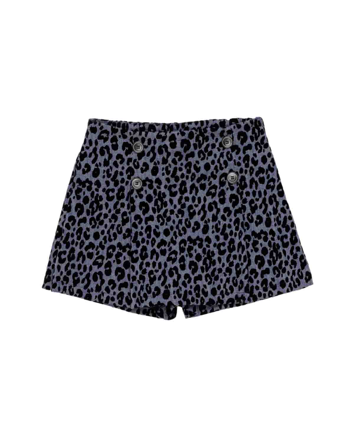 Leopard Print High-Waisted Shorts with Button Detail Blue/Black / 8Y