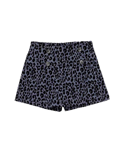 Leopard Print High-Waisted Shorts with Button Detail Blue/Black / 8Y