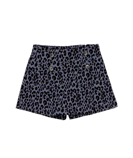 Leopard Print High-Waisted Shorts with Button Detail Blue/Black / 8Y