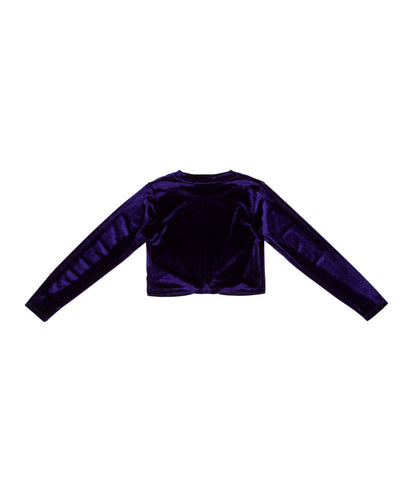 Velvet Long-Sleeve Crop Top with Front Knot Detail Black / 8Y