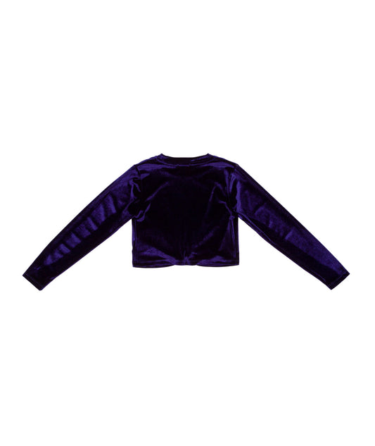 Velvet Long-Sleeve Crop Top with Front Knot Detail Black / 8Y