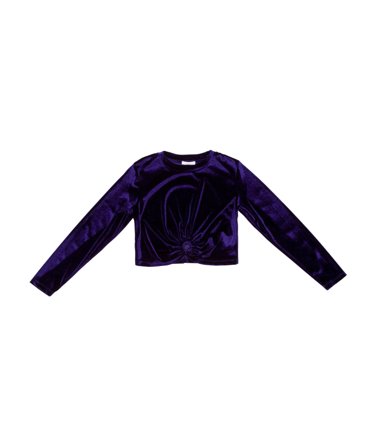 Velvet Long-Sleeve Crop Top with Front Knot Detail Black / 8Y