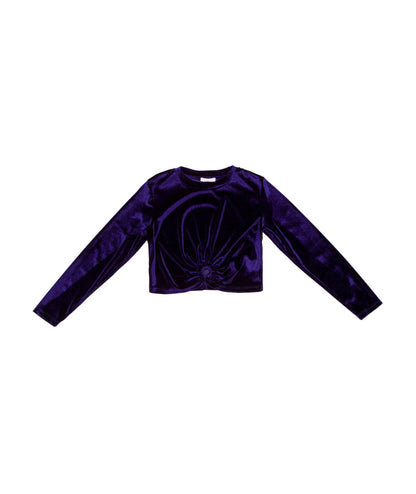 Velvet Long-Sleeve Crop Top with Front Knot Detail Black / 8Y