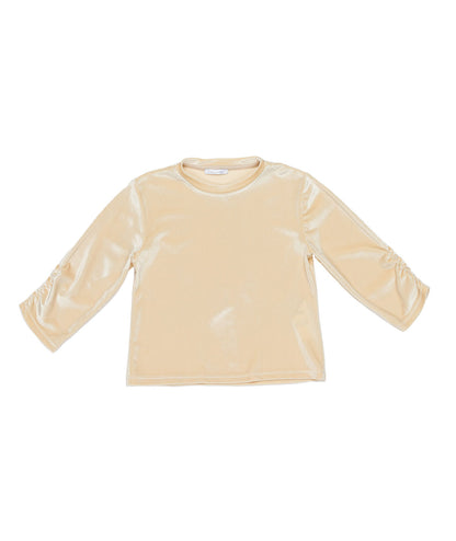 Velvet Long-Sleeve Top with Ruched Sleeves Pink / 8Y