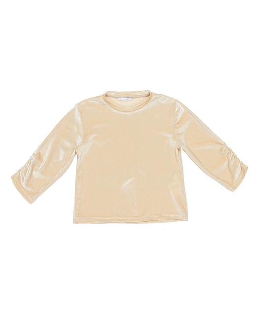 Velvet Long-Sleeve Top with Ruched Sleeves Pink / 8Y