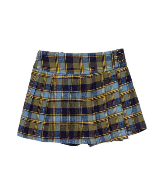 Plaid Pleated Skort with Side Buckle Detail Brown / 8Y