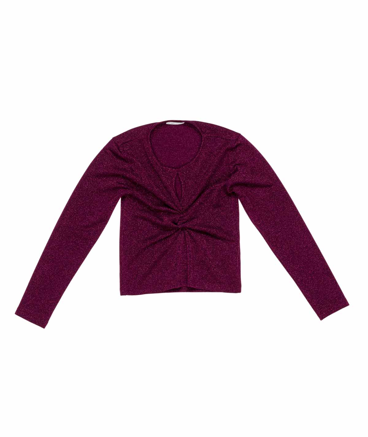 Shimmer Long-Sleeve Top with Front Twist and Keyhole Detail Grey / 8Y