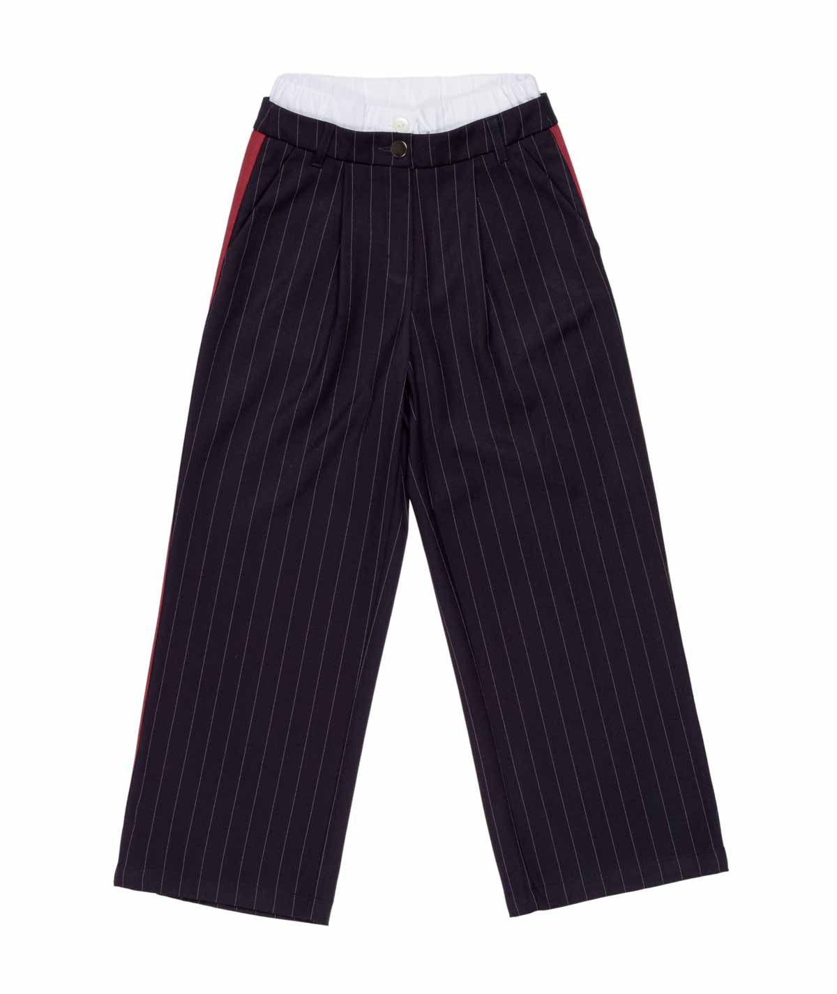 Pinstripe Wide-Leg Trousers with Contrast Side Stripes Pink / 8Y