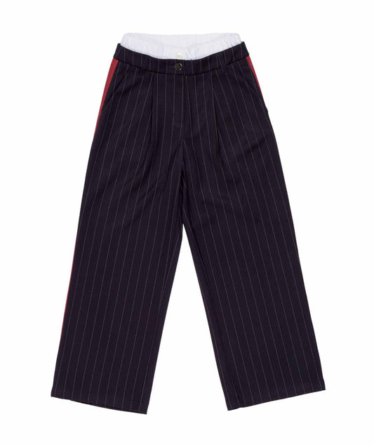Pinstripe Wide-Leg Trousers with Contrast Side Stripes Pink / 8Y