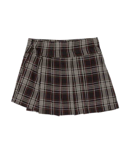 Plaid Pleated Skort with Side Buckle Detail Brown / 8Y