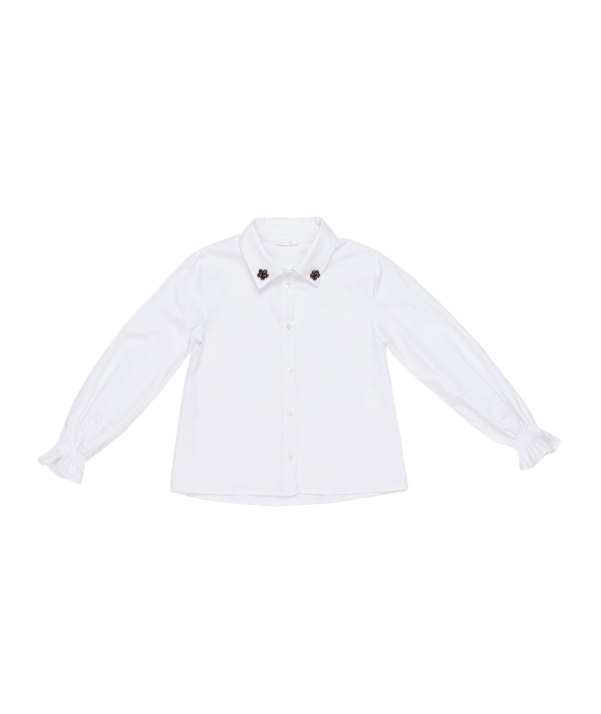 Classic Button-Up Shirt with Embellished Collar White / 8Y
