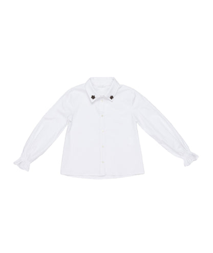 Classic Button-Up Shirt with Embellished Collar White / 8Y
