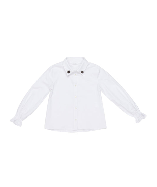 Classic Button-Up Shirt with Embellished Collar White / 8Y