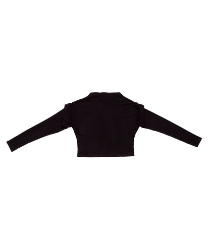 Long-Sleeve Cropped Top with Ruched Shoulders Black / 8Y
