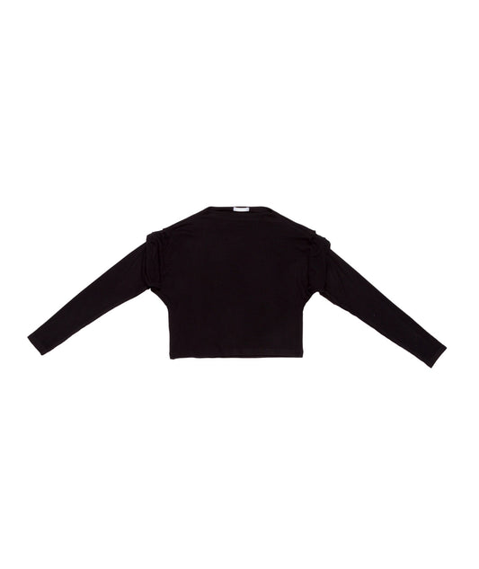 Long-Sleeve Cropped Top with Ruched Shoulders Black / 8Y