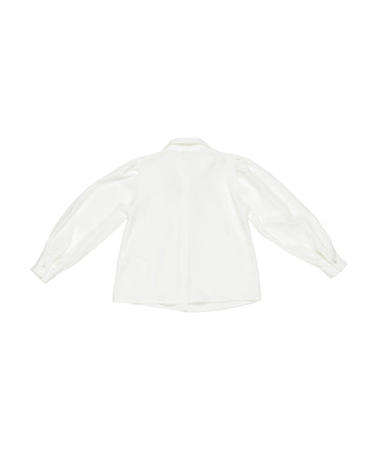Button-Up Blouse with Tie Neck and Puff Sleeves White / 8Y