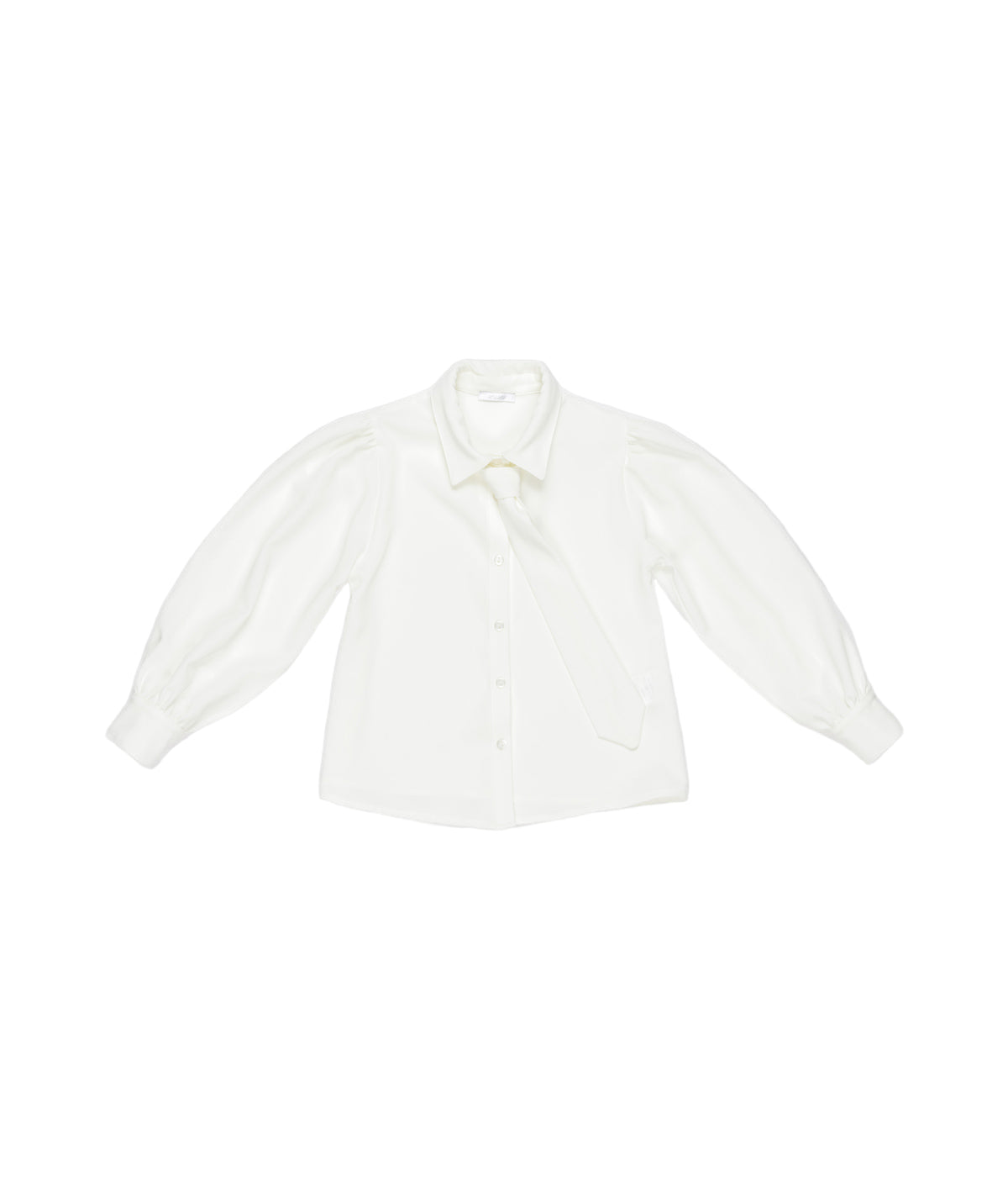 Button-Up Blouse with Tie Neck and Puff Sleeves White / 8Y