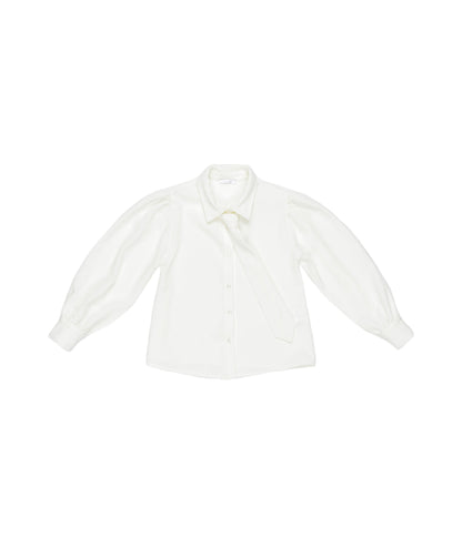 Button-Up Blouse with Tie Neck and Puff Sleeves White / 8Y