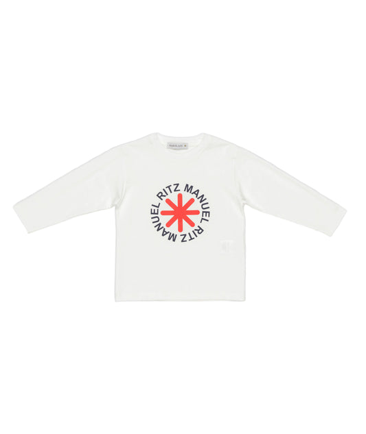 Boy White Long-Sleeve T-Shirt with Logo Print Milk-Red / 8Y