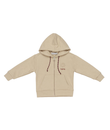 Boy Zip-Up Hooded Sweatshirt with Logo Embroidery Camel / 8Y