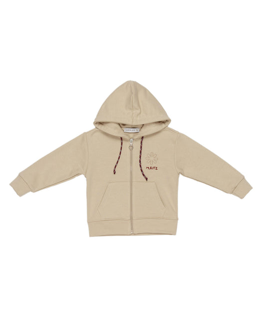 Boy Zip-Up Hooded Sweatshirt with Logo Embroidery Camel / 8Y