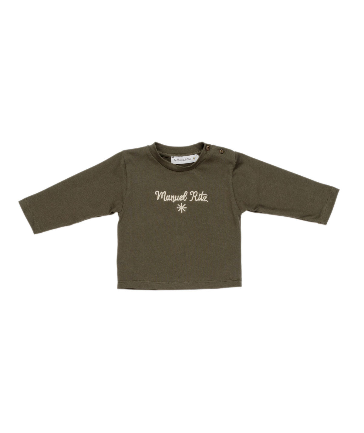 Baby Boy Long Sleeve Logo T-Shirt with Shoulder Buttons Military Green / 9M