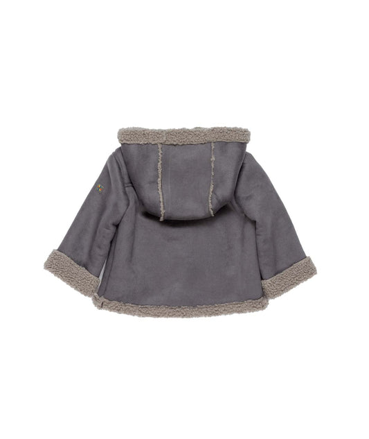 Boy Hooded Shearling-Style Coat with Button Closure