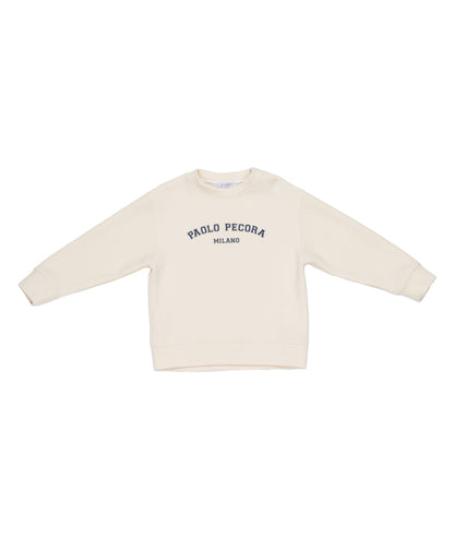 Boy Crewneck Sweatshirt with Front Logo Beige / 8Y