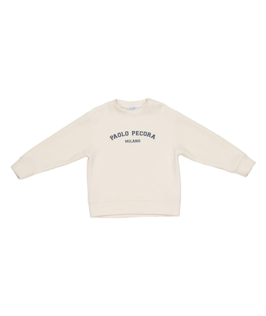 Boy Crewneck Sweatshirt with Front Logo Beige / 8Y
