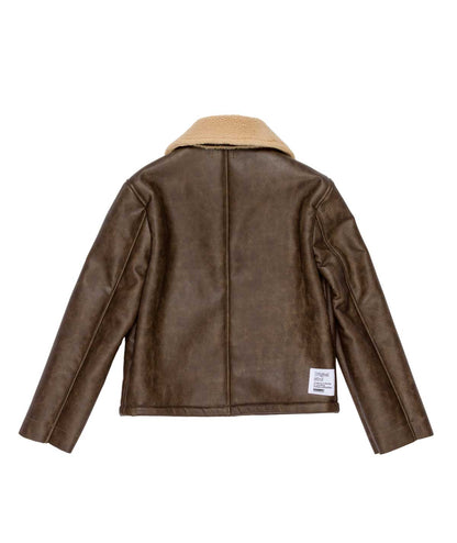 Boy Faux Leather Jacket with Shearling Collar Brown / 8Y