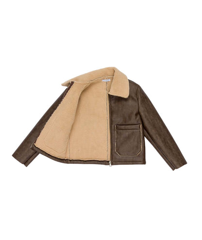 Boy Faux Leather Jacket with Shearling Collar Brown / 8Y