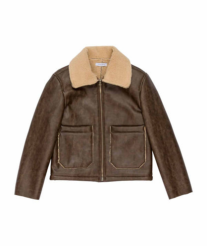 Boy Faux Leather Jacket with Shearling Collar Brown / 8Y