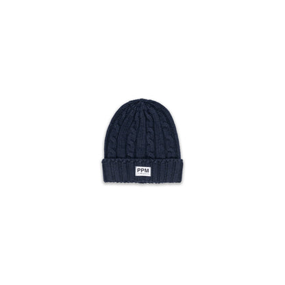 Boy Cable Knit Beanie with Logo Patch Brown / 8Y