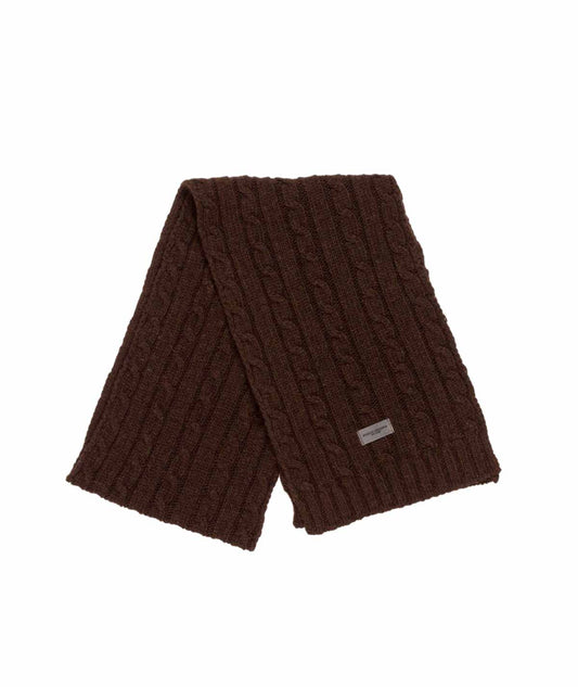 Boy Cable Knit Scarf with Logo Patch Brown / 10Y
